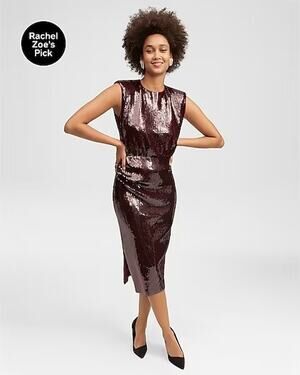 NWT EXPRESS Sequin Midi Dress, Brown Espresso SIZE M #07806671 X0707H